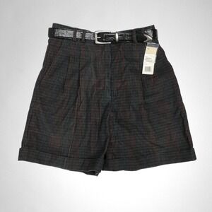 NWT Vintage RAFAELLA 10  Plaid Cuffed Belted Shorts Dark Academia‎ Y2K